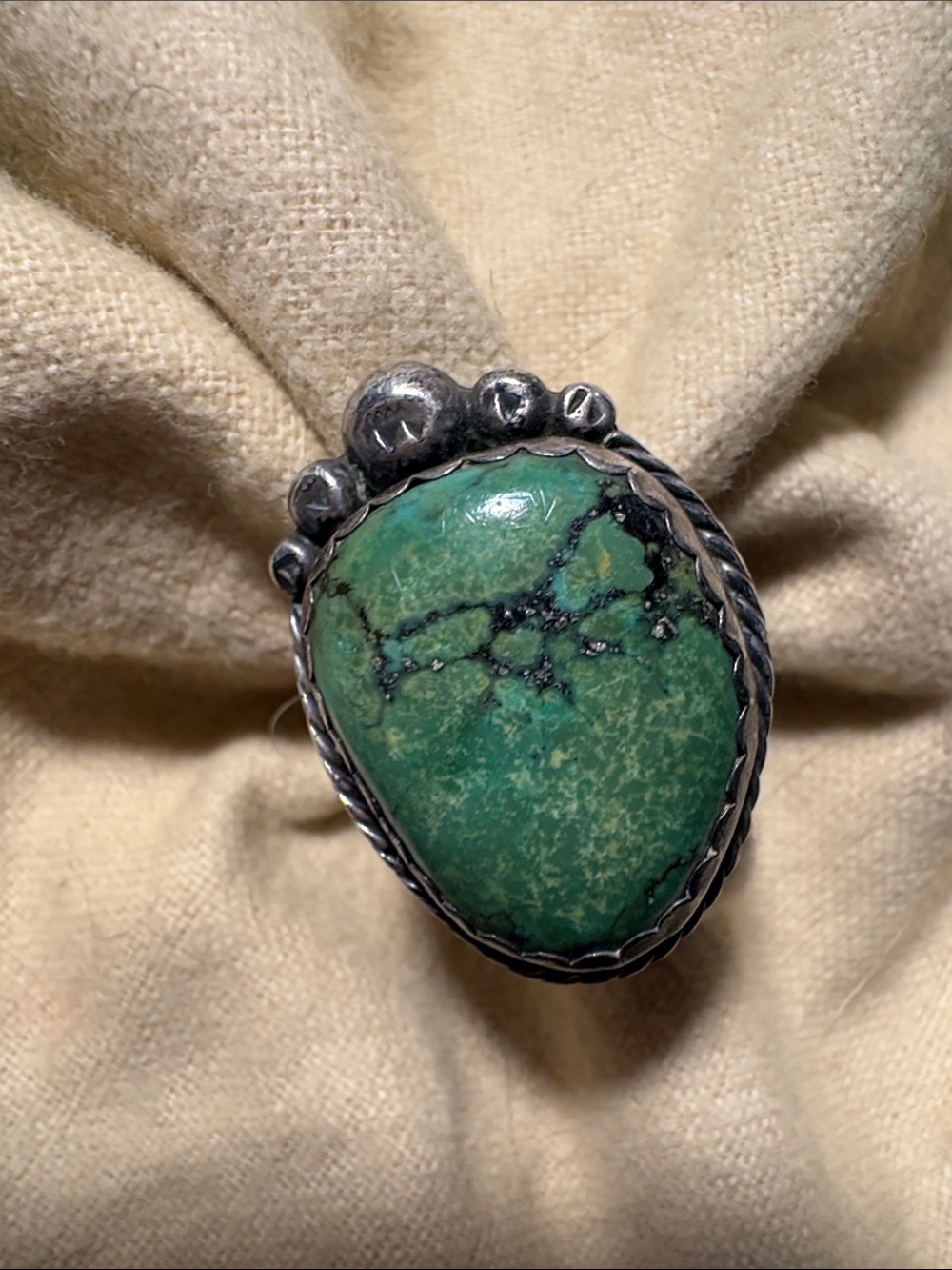 Green Turquoise Cabochon Sterling-Style Statement Ring